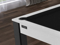 Billard Texas 6 pieds convertible en table à manger - 6 personnes - Coloris blanc boisé tapis noir