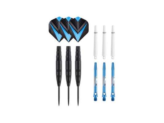 Jeu de 3 fléchettes professionnelles à pointe acier 23gr - Modèle Cupra - Coloris bleu