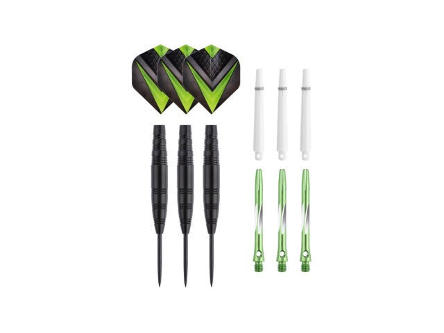 Jeu de 3 fléchettes professionnelles à pointe acier 23gr - Modèle Cupra - Coloris vert