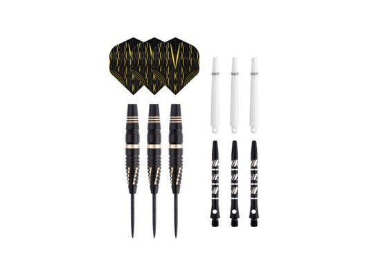 Jeu de 3 fléchettes professionnelles à pointe acier 24gr - Modèle Fire - Coloris or