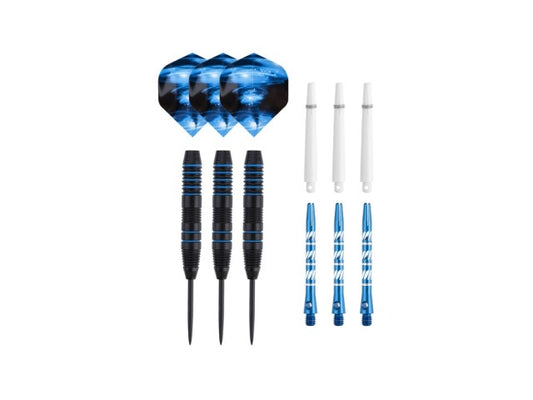 Jeu de 3 fléchettes professionnelles à pointe acier 22gr - Modèle Typhoon - Coloris bleu