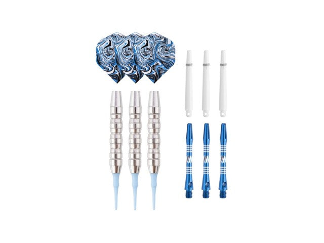 Jeu de 3 fléchettes professionnelles à pointe plastique 22gr - Modèle Deep Sea - Coloris bleu