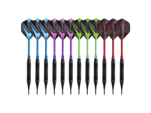 Jeu de 12 fléchettes professionnelles à pointe plastique 19gr - Modèle Cupra - Coloris mixte