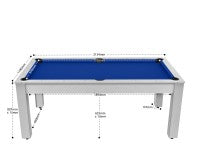 Billard Arizona 7 pieds convertible en table à manger - 8 personnes - Coloris blanc boisé tapis bleu