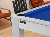 Billard Arizona 7 pieds convertible en table à manger - 8 personnes - Coloris blanc boisé tapis bleu