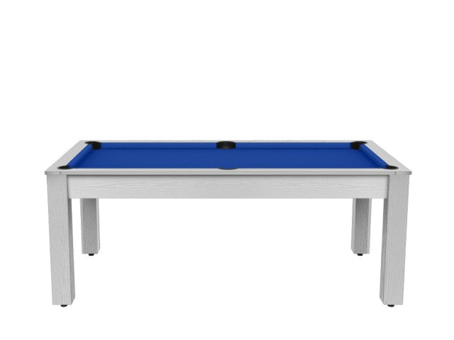 Billard Arizona 7 pieds convertible en table à manger - 8 personnes - Coloris blanc boisé tapis bleu