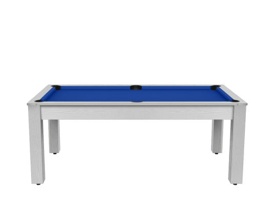 Billard Arizona 7 pieds convertible en table à manger - 8 personnes - Coloris blanc boisé tapis bleu