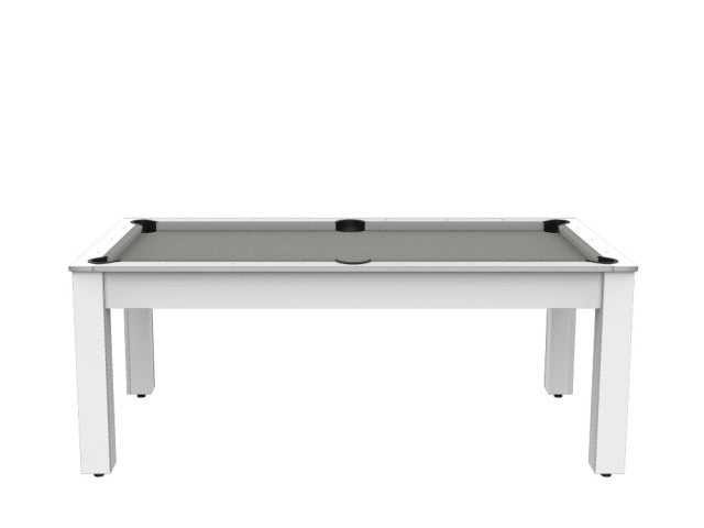 Billard Arizona 7 pieds convertible en table à manger - 8 personnes - Coloris blanc laqué tapis gris