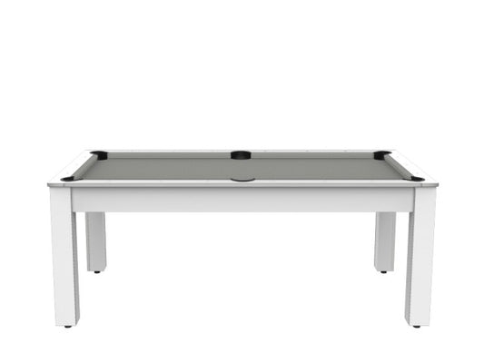 Billard Arizona 7 pieds convertible en table à manger - 8 personnes - Coloris blanc laqué tapis gris
