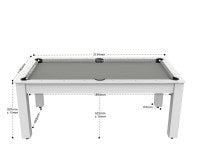 Billard Arizona 7 pieds convertible en table à manger - 8 personnes - Coloris blanc laqué tapis gris