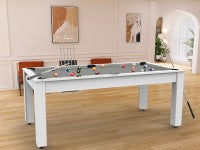 Billard Arizona 7 pieds convertible en table à manger - 8 personnes - Coloris blanc laqué tapis gris