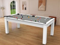 Billard Arizona 7 pieds convertible en table à manger - 8 personnes - Coloris blanc laqué tapis gris
