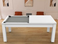 Billard Arizona 7 pieds convertible en table à manger - 8 personnes - Coloris blanc laqué tapis gris