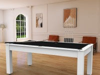 Billard Arizona 7 pieds convertible en table à manger - 8 personnes - Coloris blanc laqué tapis noir
