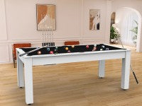 Billard Arizona 7 pieds convertible en table à manger - 8 personnes - Coloris blanc laqué tapis noir