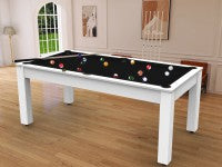 Billard Arizona 7 pieds convertible en table à manger - 8 personnes - Coloris blanc laqué tapis noir