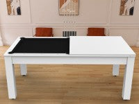 Billard Arizona 7 pieds convertible en table à manger - 8 personnes - Coloris blanc laqué tapis noir
