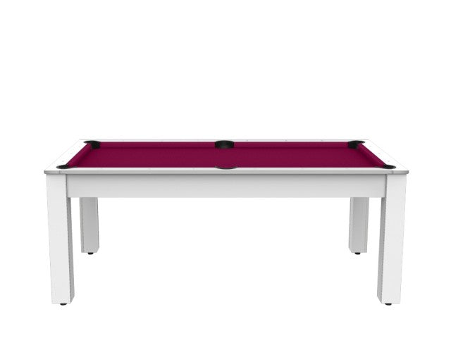 Billard Arizona 7 pieds convertible en table à manger - 8 personnes - Coloris blanc laqué tapis prune