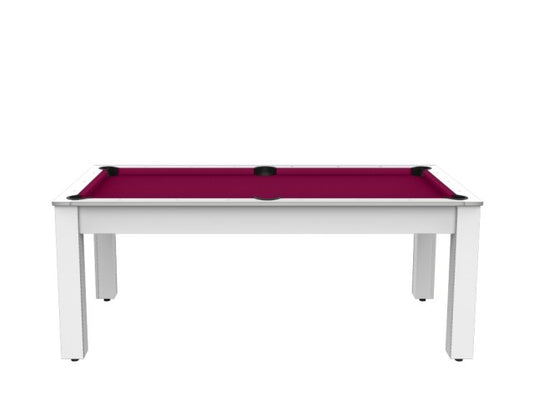 Billard Arizona 7 pieds convertible en table à manger - 8 personnes - Coloris blanc laqué tapis prune