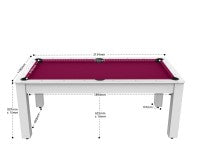 Billard Arizona 7 pieds convertible en table à manger - 8 personnes - Coloris blanc laqué tapis prune