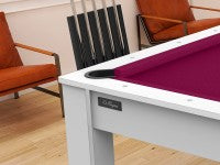 Billard Arizona 7 pieds convertible en table à manger - 8 personnes - Coloris blanc laqué tapis prune