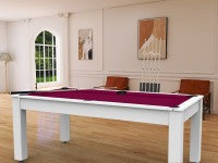 Billard Arizona 7 pieds convertible en table à manger - 8 personnes - Coloris blanc laqué tapis prune