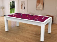 Billard Arizona 7 pieds convertible en table à manger - 8 personnes - Coloris blanc laqué tapis prune