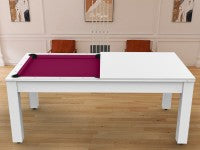 Billard Arizona 7 pieds convertible en table à manger - 8 personnes - Coloris blanc laqué tapis prune