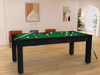 Billard Arizona 7 pieds convertible en table à manger - 8 personnes - Coloris noir boisé tapis vert