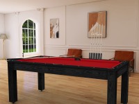 Billard Arizona 7 pieds convertible en table à manger - 8 personnes - Coloris noir boisé tapis rouge