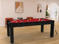 Billard Arizona 7 pieds convertible en table à manger - 8 personnes - Coloris noir boisé tapis rouge