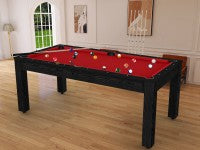 Billard Arizona 7 pieds convertible en table à manger - 8 personnes - Coloris noir boisé tapis rouge