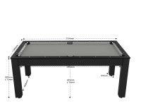 Billard Arizona 7 pieds convertible en table à manger - 8 personnes - Coloris noir grainé tapis gris
