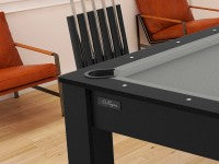 Billard Arizona 7 pieds convertible en table à manger - 8 personnes - Coloris noir grainé tapis gris