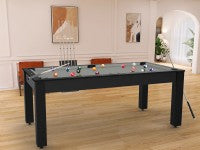 Billard Arizona 7 pieds convertible en table à manger - 8 personnes - Coloris noir grainé tapis gris