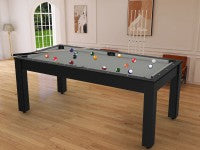 Billard Arizona 7 pieds convertible en table à manger - 8 personnes - Coloris noir grainé tapis gris