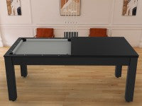 Billard Arizona 7 pieds convertible en table à manger - 8 personnes - Coloris noir grainé tapis gris