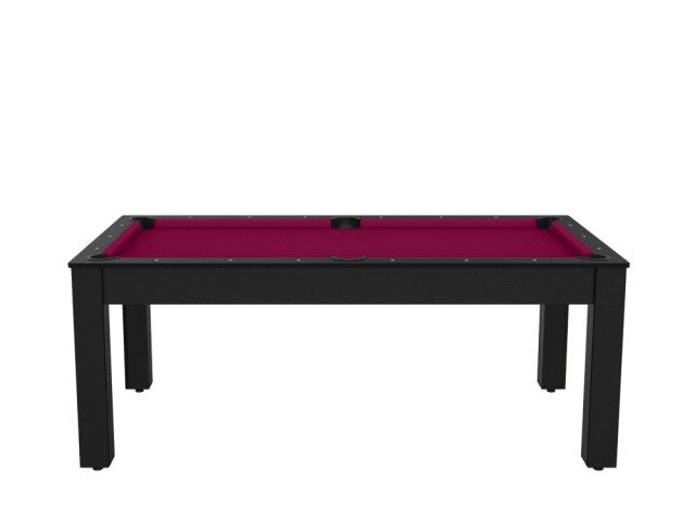 Billard Arizona 7 pieds convertible en table à manger - 8 personnes - Coloris noir grainé tapis prune