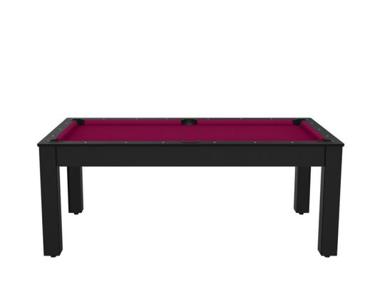 Billard Arizona 7 pieds convertible en table à manger - 8 personnes - Coloris noir grainé tapis prune