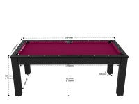 Billard Arizona 7 pieds convertible en table à manger - 8 personnes - Coloris noir grainé tapis prune