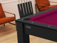 Billard Arizona 7 pieds convertible en table à manger - 8 personnes - Coloris noir grainé tapis prune