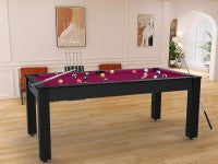 Billard Arizona 7 pieds convertible en table à manger - 8 personnes - Coloris noir grainé tapis prune
