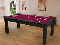 Billard Arizona 7 pieds convertible en table à manger - 8 personnes - Coloris noir grainé tapis prune