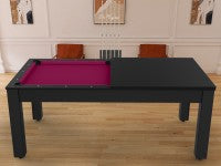 Billard Arizona 7 pieds convertible en table à manger - 8 personnes - Coloris noir grainé tapis prune
