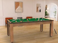Billard Arizona 7 pieds convertible en table à manger - 8 personnes - Coloris hêtre boisé tapis vert