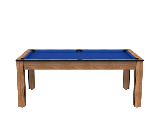 Billard Arizona 7 pieds convertible en table à manger - 8 personnes - Coloris hêtre boisé tapis bleu