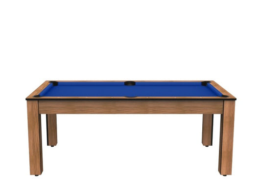 Billard Arizona 7 pieds convertible en table à manger - 8 personnes - Coloris hêtre boisé tapis bleu