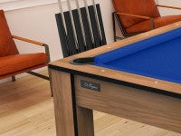 Billard Arizona 7 pieds convertible en table à manger - 8 personnes - Coloris hêtre boisé tapis bleu
