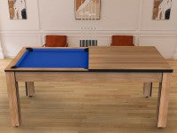 Billard Arizona 7 pieds convertible en table à manger - 8 personnes - Coloris hêtre boisé tapis bleu