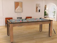 Billard Arizona 7 pieds convertible en table à manger - 8 personnes - Coloris hêtre boisé tapis gris